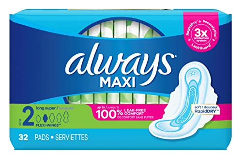 Always Pads Size 2 Maxi 32 Count Long Super 9 Hour (Pack of 3)