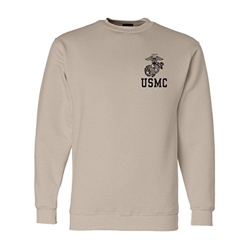 eMarine PX Eagle Globe and Anchor USMC Crew Neck Sweatshirt Sand. Made in USA. Officially Licensed with the United States Marine Corps