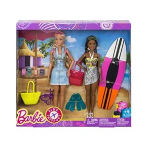 barbie pink passport 2 pack camping adventure dolls gift set, brown
