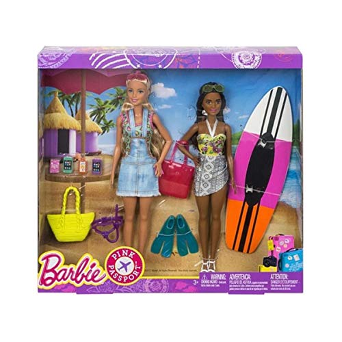 Barbie Pink Passport 2 Pack Camping Adventure Dolls Gift Set, Brown