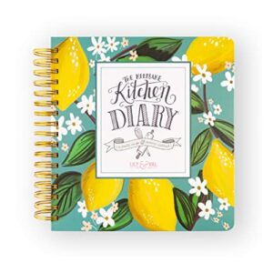 lily & val keepsake kitchen diary cookbook, blank recipe book to write in your own recipes, dinner, breakfast, and lunch recipe book, 300 pages whimsical lemons
