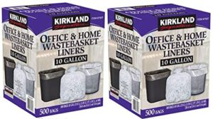 kirkland signature made in usa 10 gallon clear wastebasket liner bags for trash can 500 count (2 pack)