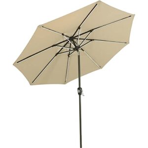 sunnydaze 9-foot sunbrella tilting patio umbrella with solar led light bars - beige