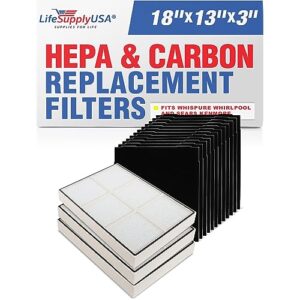 lifesupplyusatrue hepa filter and 4 carbon pre-filters compatible with whirlpool whispure air purifier ap150 ap250 sears kenmore 83353, 83374 83234 small 1183051 k 817433 k (3-pack)