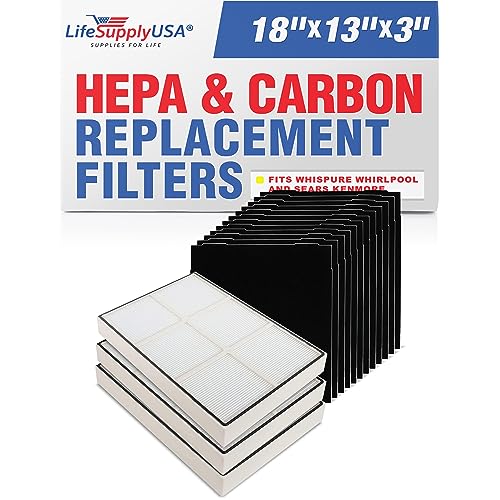 LifeSupplyUSATrue HEPA Filter and 4 Carbon Pre-Filters Compatible with Whirlpool Whispure Air Purifier AP150 AP250 Sears Kenmore 83353, 83374 83234 SMALL 1183051 k 817433 k (3-Pack)