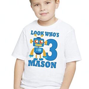 Cute Robot Birthday T Shirt Look Who's Boys Personalized Tee Toddler and Youth Custom Look Whos Name Age Gift