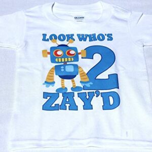 Cute Robot Birthday T Shirt Look Who's Boys Personalized Tee Toddler and Youth Custom Look Whos Name Age Gift