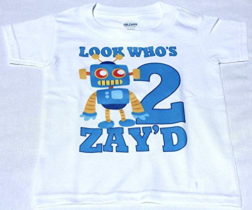 Cute Robot Birthday T Shirt Look Who's Boys Personalized Tee Toddler and Youth Custom Look Whos Name Age Gift