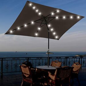 Yescom 10x6.5 ft Rectangle Outdoor Patio Aluminium Umbrella Solar Powered Led Light Crank Tilt Chocolate(Pack of 2)