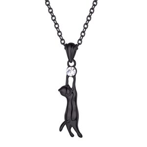 u7 black cat necklace with rhinestone black color kitten animal pendant for women teen girls
