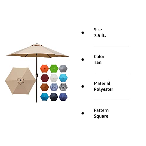 Blissun 7.5 ft Patio Umbrella, Yard Umbrella Push Button Tilt Crank (Tan)
