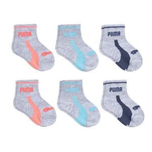 puma baby 6 pack infant anklet socks, grey/coral, 12-24 months us