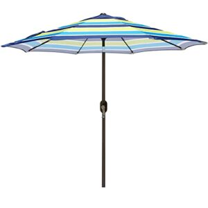 blissun 9' outdoor aluminum patio umbrella, striped patio umbrella, market striped umbrella with push button tilt and crank (blue and green)