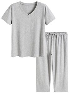 latuza women's cotton pajamas set tops and capri pants sleepwear xl light gray