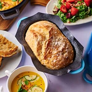 LoafNest: Incredibly Easy Artisan Bread Kit. Cast Iron Dutch Oven [Blue Gradient] and Perforated Non-Stick Silicone Liner.