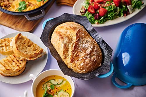 LoafNest: Incredibly Easy Artisan Bread Kit. Cast Iron Dutch Oven [Blue Gradient] and Perforated Non-Stick Silicone Liner.