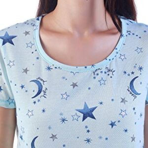 PNAEONG Women’s Pajama Set - Cotton-Blend Short-Sleeve Loose Top with Matching Capri Bottoms SY215-Blue Star-XL