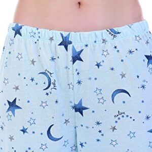 PNAEONG Women’s Pajama Set - Cotton-Blend Short-Sleeve Loose Top with Matching Capri Bottoms SY215-Blue Star-XL