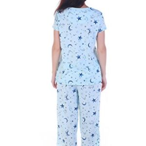 PNAEONG Women’s Pajama Set - Cotton-Blend Short-Sleeve Loose Top with Matching Capri Bottoms SY215-Blue Star-XL