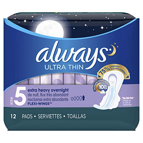 Always Pads Size 5 Ultra Thin 12 Count Xtra-Heavy Overnight