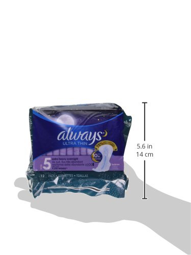 Always Pads Size 5 Ultra Thin 12 Count Xtra-Heavy Overnight