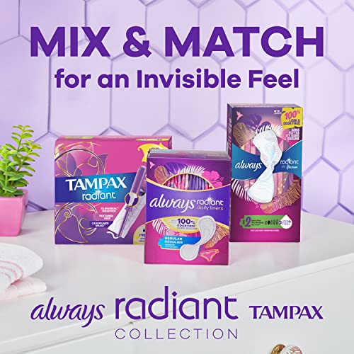 Always Radiant Feminine Pads For Women, Size 3 Extra Heavy Flow Absorbency, With Flexfoam, With Wings, Scented, 22 Count