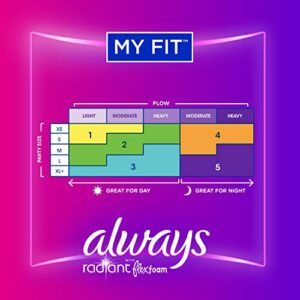 Always Radiant Feminine Pads For Women, Size 3 Extra Heavy Flow Absorbency, With Flexfoam, With Wings, Scented, 22 Count