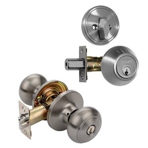 dynasty hardware cp-sie-us15, sierra entry door knob lockset and single cylinder deadbolt combination set, satin nickel keyed alike