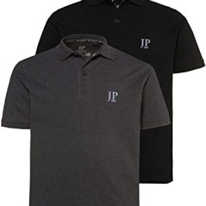 JP 1880 Menswear Big & Tall Plus Size L-8XL 2-Pack Polo Shirts Dark Grey Melange, Black XXXXXX-Large 704317 11