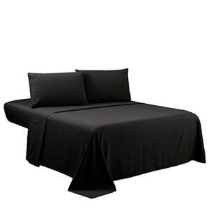 sfoothome queen sheets set - black hotel luxury 4-piece bed set, extra deep pocket, 1800 series bedding set, wrinkle & fade resistant, sheet & pillow case set (queen, black)