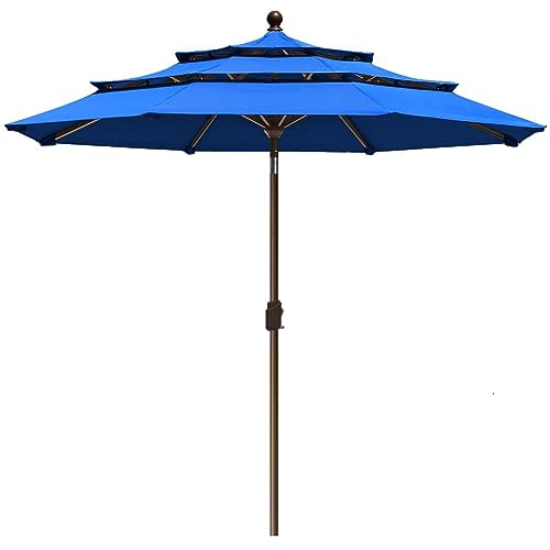 EliteShade USA 10-Year-Non-Fading Sunumbrella 9Ft 3 Tiers Market Umbrella Patio Umbrella Outdoor Table Umbrella with Ventilation,Royal Blue