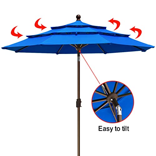 EliteShade USA 10-Year-Non-Fading Sunumbrella 9Ft 3 Tiers Market Umbrella Patio Umbrella Outdoor Table Umbrella with Ventilation,Royal Blue