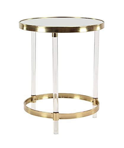 Deco 79 Acrylic Round Accent Table with Mirrored Top and Acrylic Legs, 19" x 19" x 23", Gold