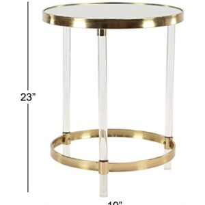 Deco 79 Acrylic Round Accent Table with Mirrored Top and Acrylic Legs, 19" x 19" x 23", Gold