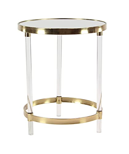 Deco 79 Acrylic Round Accent Table with Mirrored Top and Acrylic Legs, 19" x 19" x 23", Gold