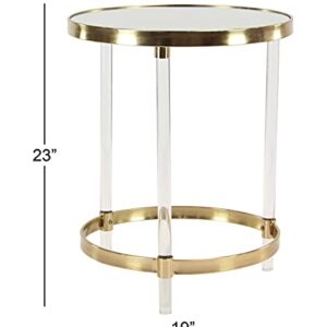 Deco 79 Acrylic Round Accent Table with Mirrored Top and Acrylic Legs, 19" x 19" x 23", Gold