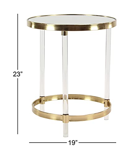 Deco 79 Acrylic Round Accent Table with Mirrored Top and Acrylic Legs, 19" x 19" x 23", Gold