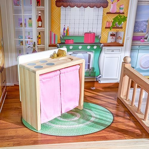 KidKraft Charlotte Classic Wooden Dollhouse with EZ Kraft Assembly™, 14-Piece Accessory Set, for 12-Inch Dolls, Gift for Ages 3+