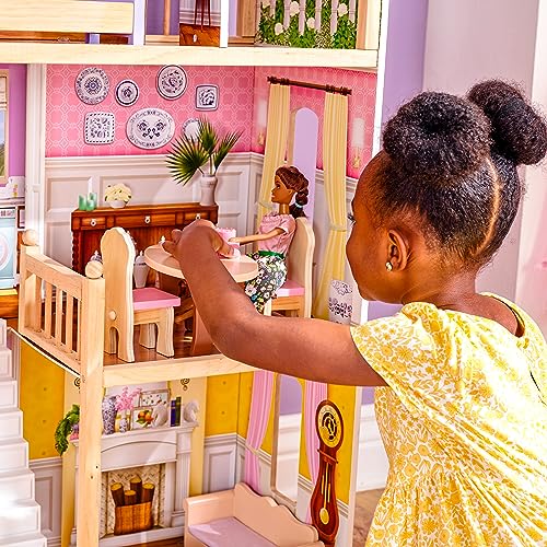 KidKraft Charlotte Classic Wooden Dollhouse with EZ Kraft Assembly™, 14-Piece Accessory Set, for 12-Inch Dolls, Gift for Ages 3+