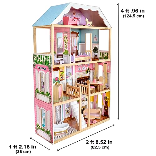 KidKraft Charlotte Classic Wooden Dollhouse with EZ Kraft Assembly™, 14-Piece Accessory Set, for 12-Inch Dolls, Gift for Ages 3+