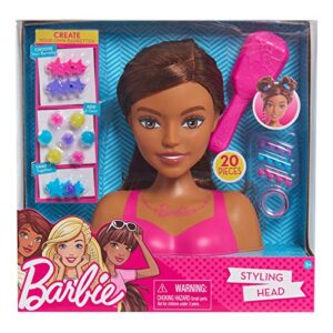 barbie small styling head, brown hair, includes 20 pieces and customizable barrettes