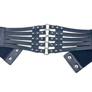 Fashion Women's PU Leather Wide Waist Belt Hollow Out Rivets Stretch Cinch Waistband, Black, Small(27''-29'')