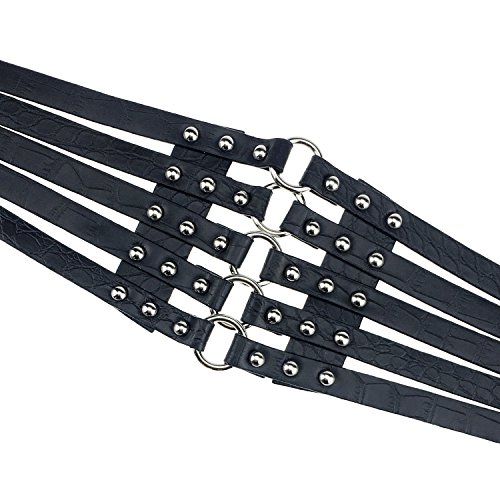 Fashion Women's PU Leather Wide Waist Belt Hollow Out Rivets Stretch Cinch Waistband, Black, Small(27''-29'')
