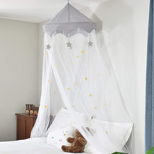 Nomad Nets Crib Canopy For Girls Bed - Premium Bed Canopy for Girls and Boys - Fits all Cribs and Beds - White Bed Net - Gray Top-Crown - Hanging Bed Net with Easy Installation Kit