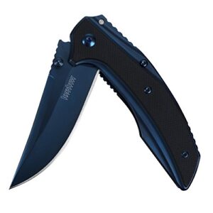 kershaw outright pocketknife (8320); 3-inch upswept 8cr13mov steel blade in brilliant blue; pvd coated steel handle with g10 front overlay; speedsafe assisted opening; deep carry pocketclip; 4 oz., medium