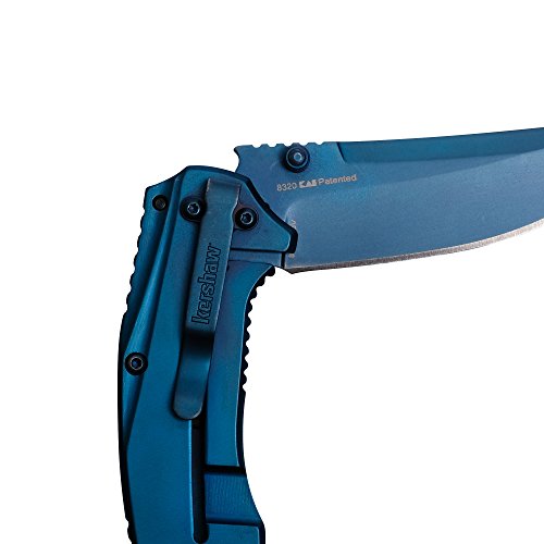 Kershaw Outright Pocketknife (8320); 3-inch Upswept 8Cr13MoV Steel Blade in Brilliant Blue; PVD Coated Steel Handle with G10 Front Overlay; SpeedSafe Assisted Opening; Deep Carry Pocketclip; 4 oz., Medium