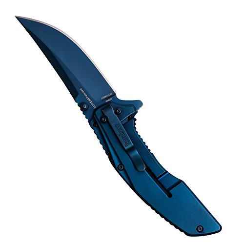 Kershaw Outright Pocketknife (8320); 3-inch Upswept 8Cr13MoV Steel Blade in Brilliant Blue; PVD Coated Steel Handle with G10 Front Overlay; SpeedSafe Assisted Opening; Deep Carry Pocketclip; 4 oz., Medium