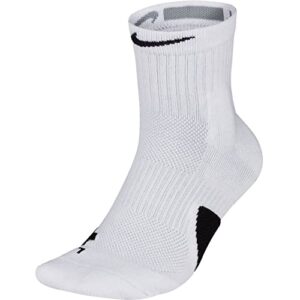 nike elite basketball mid socks (white/black, x-large)