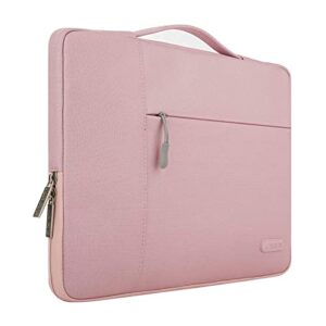 mosiso laptop sleeve compatible with macbook air 15 inch m2 a2941 2023 / pro 15 a1990 a1707, 15 surface laptop 5/4/3, dell xps 15, hp stream 14, polyester multifunctional briefcase bag, pink