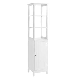 vasagle floor cabinet, multifunctional bathroom storage cabinet with 3-tier shelf, free-standing linen tower, wooden cupboard, white ubbc63wt